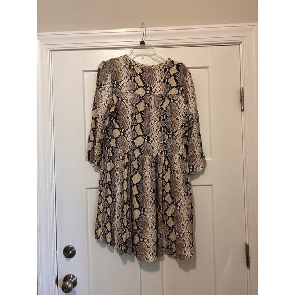 Maeve Anthropologie Womens Dress Tan V Neck Python Snake Print Boho Tunic Large - Picture 5 of 7
